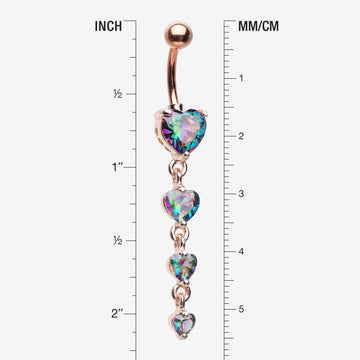 Rose Gold Brilliant Heart Sparkle Cascade Chandelier Belly Button Ring-Vitrail Medium